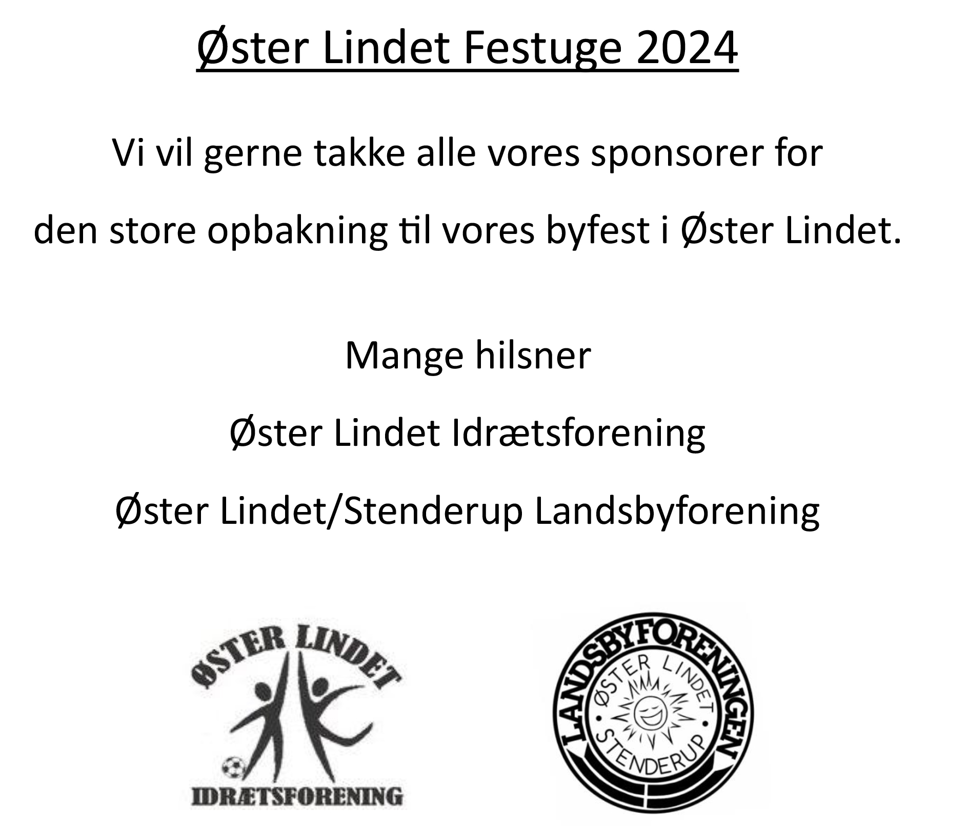 Øster Lindet - tak til sponsorer