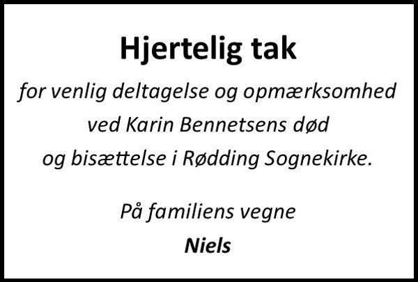 hjertelig tak karin bennetsen