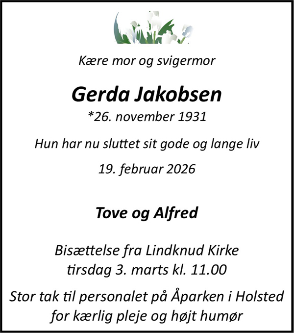 dodsfald gerda jakobsen ny