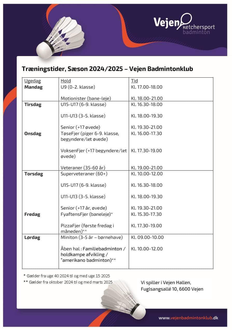 Vejen Badmintonklub - sæsonstart